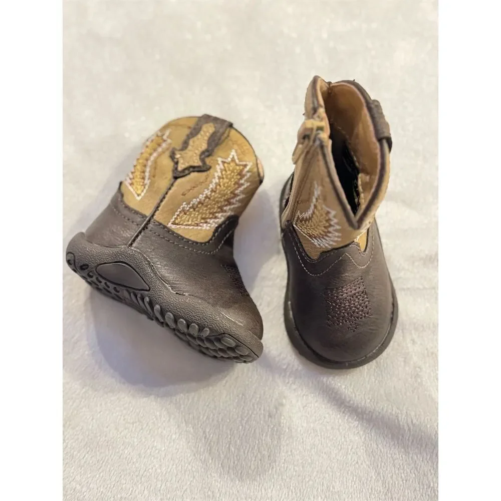 Roper Infant Boys Western Boots‎ Brown Size 1 Ankle Zip Casual